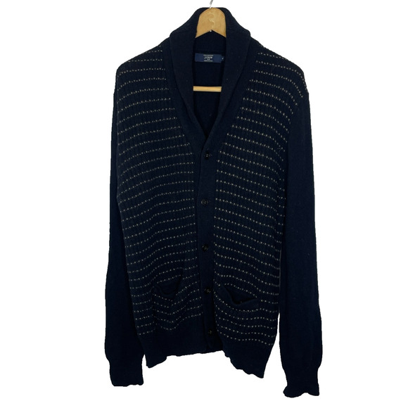 Men's XL J.Crew Navy Blue 100% Lambswool Button Front Shawl Collar Cardigan - Picture 1 of 4